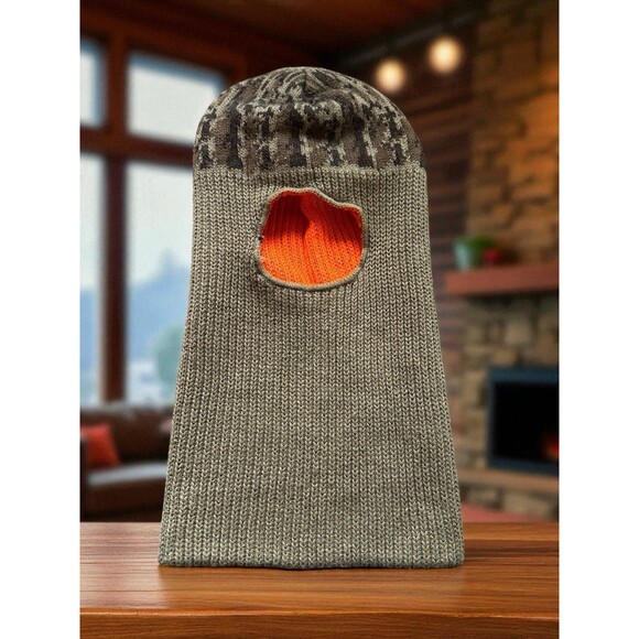 Vintage Ski Mask Robber Knit Balaclava Full Face Beanie 70s 80s Brown Orange - Picture 2 of 9